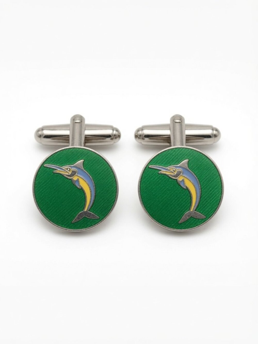 Vintage Brooks Brothers Sterling Silver, Green Enamel, Marlin Cufflinks